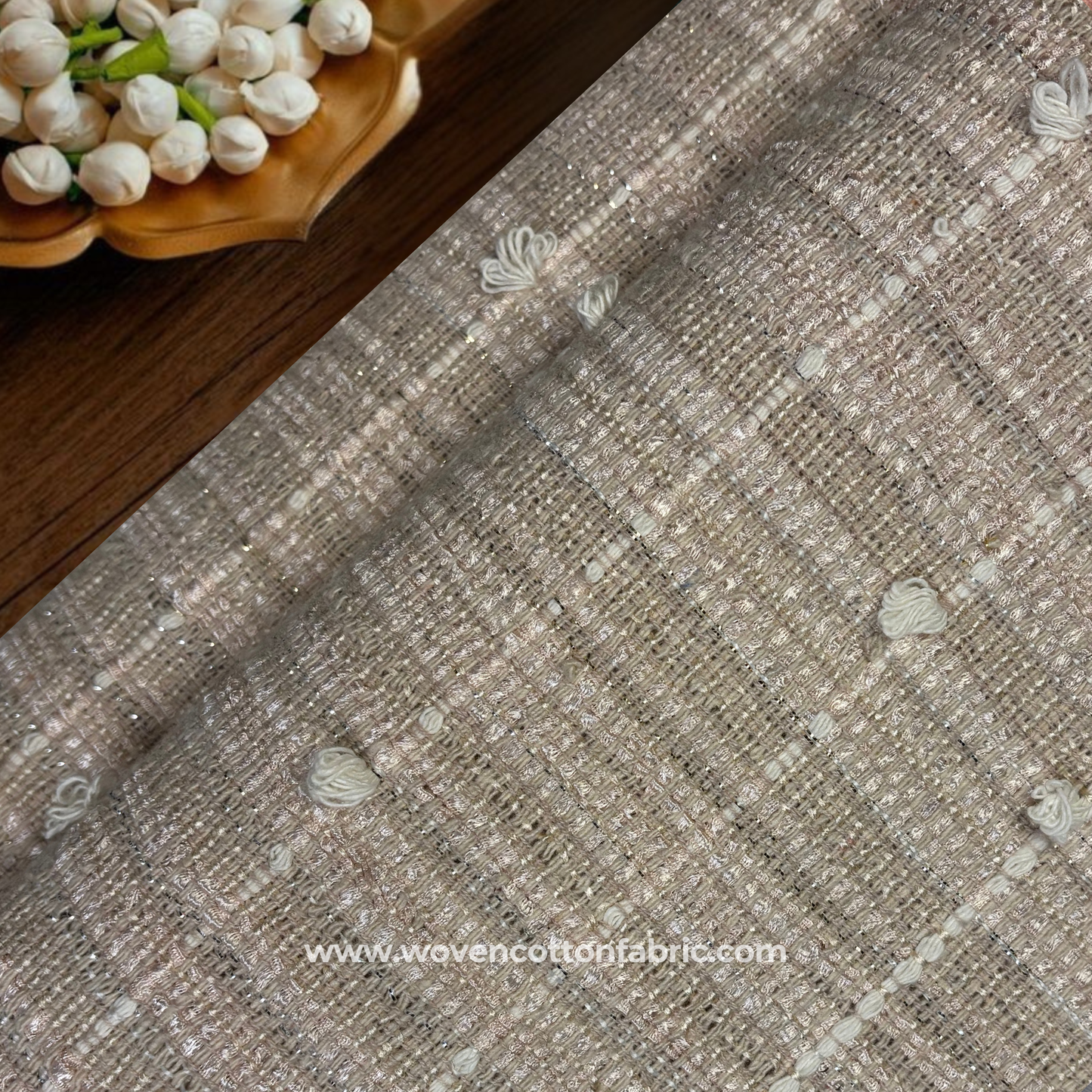 Artisan Blush Lurex Weave Jacquard Fabric, Per Meter