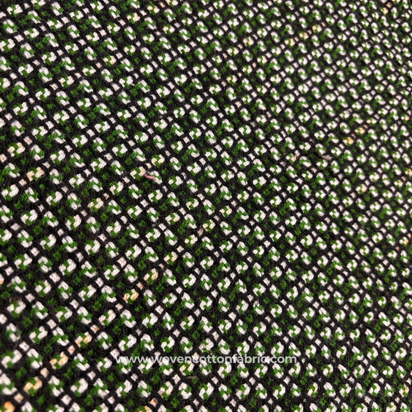 Emerald Grid Handloom Fabric, Per Meter