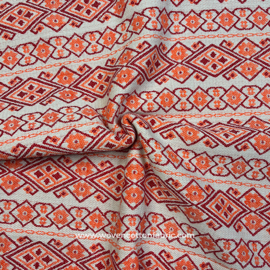 Sunset Mosaic Handloom Cotton Jacquard Fabric, Per Meter
