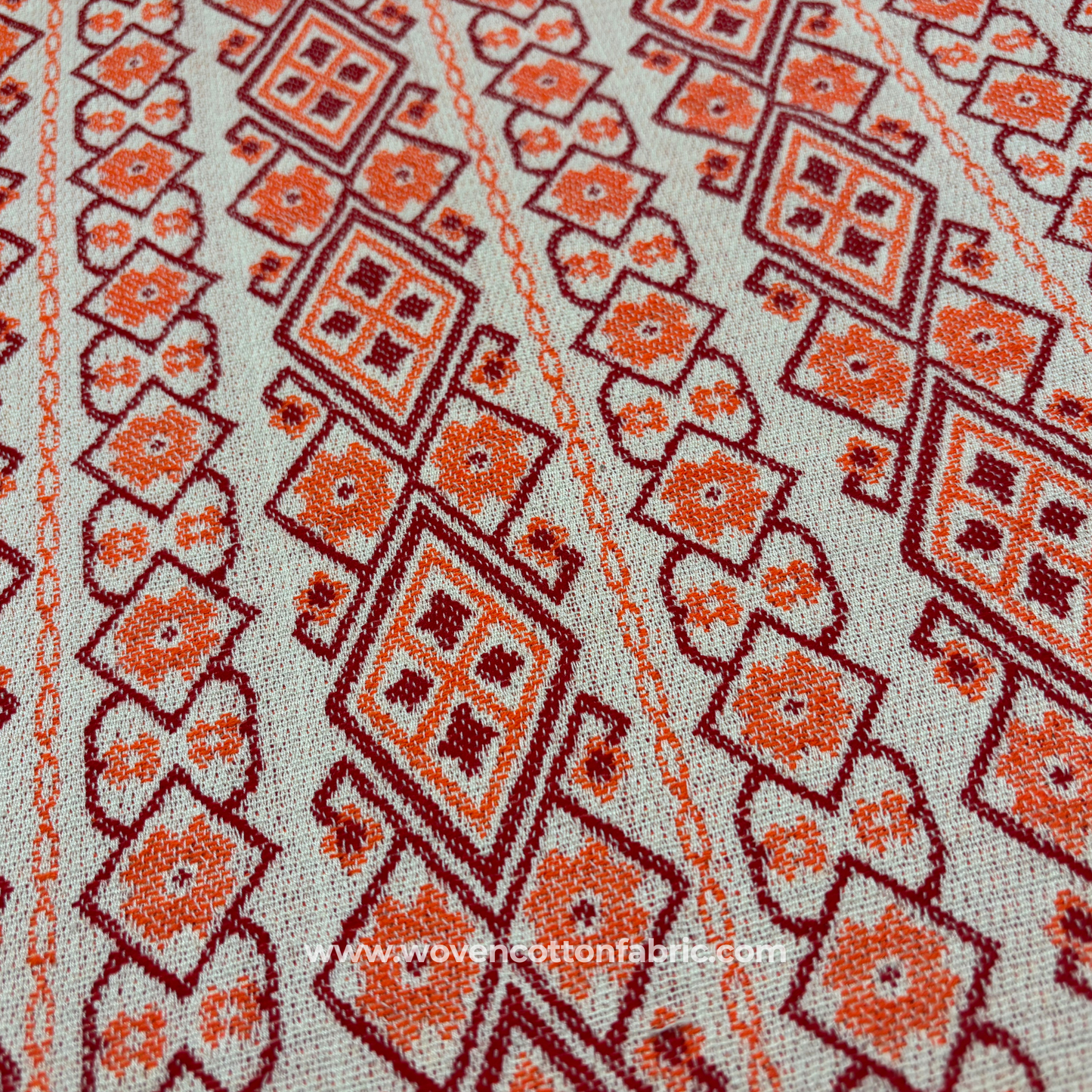 Sunset Mosaic Handloom Cotton Jacquard Fabric, Per Meter