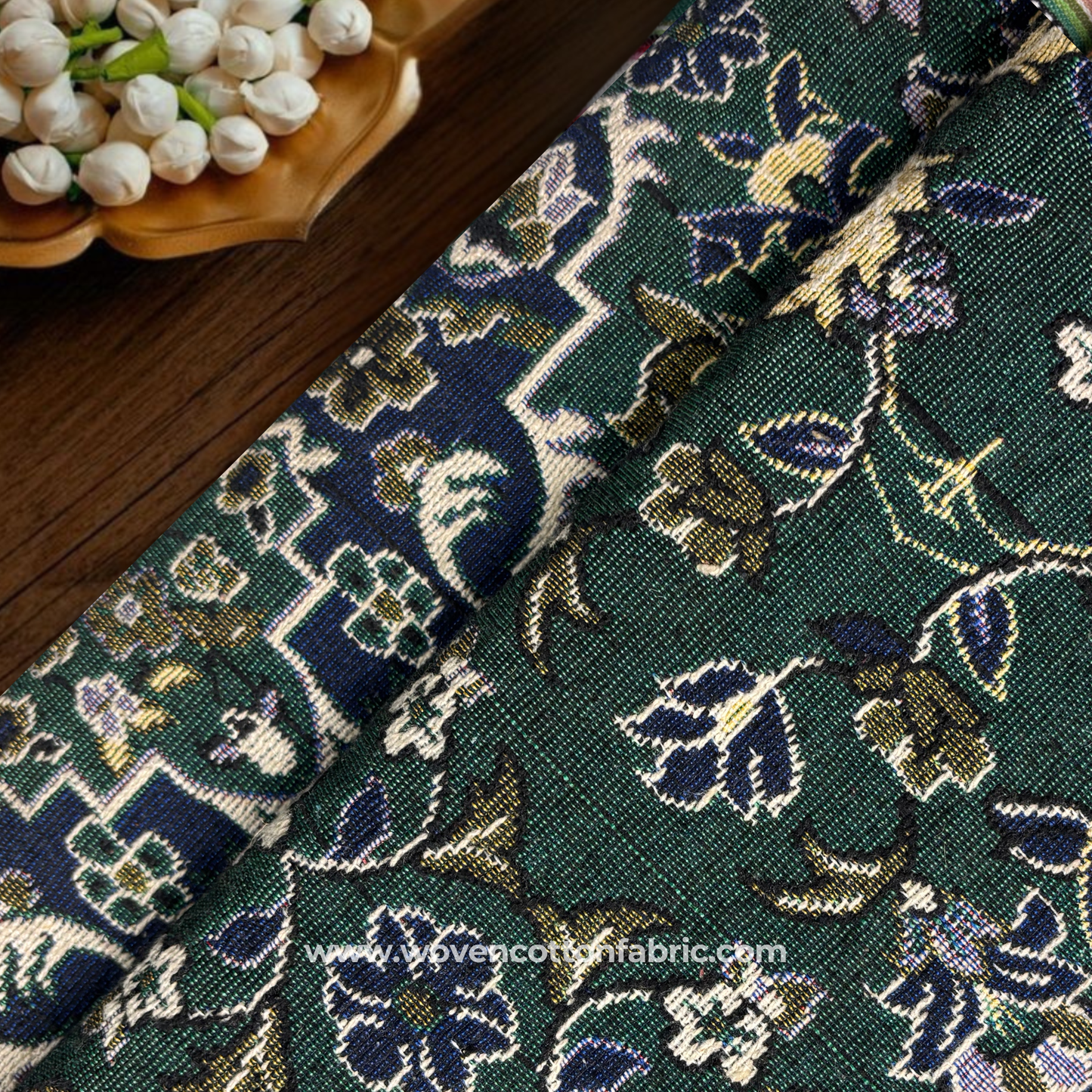 Verdant Botanical Brocade Fabric, Per Meter