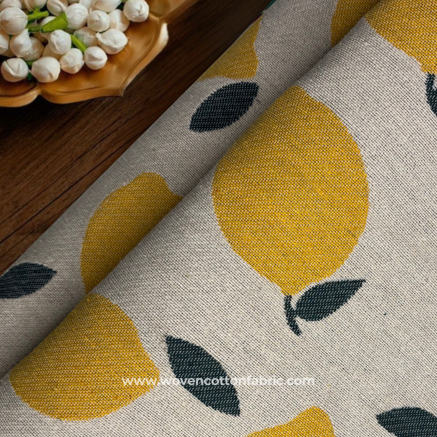 Amalfi Lemon Woven Jacquard Fabric, Per Meter