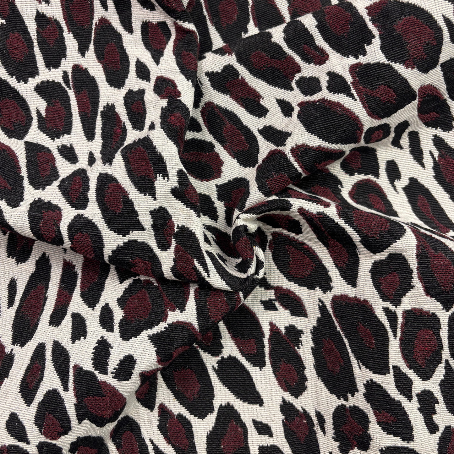 Midnight Garnet Leopard Fabric, Per Meter