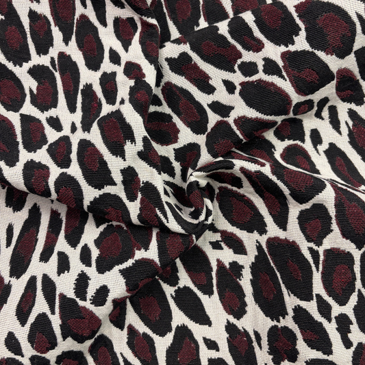 Midnight Garnet Leopard Fabric, Per Meter