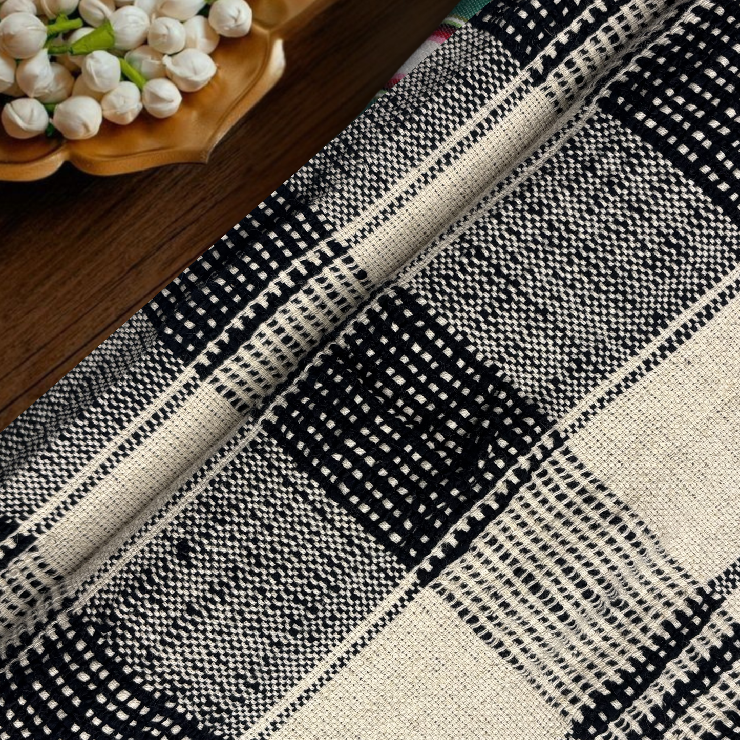 The Loomed Grid in Charcoal Jacquard Fabric, Per Meter
