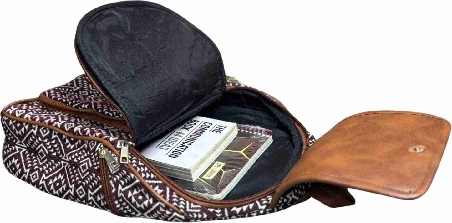 Maroon Jaipuri Handcrafted College Backpack , Small 5L