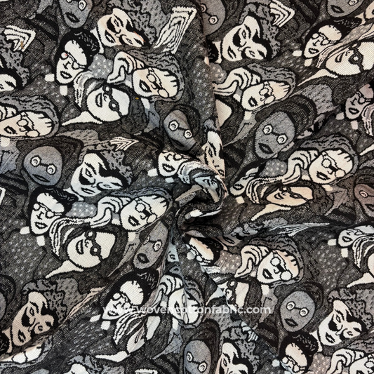 People Print Cotton Jacquard Fabric, Per Meter