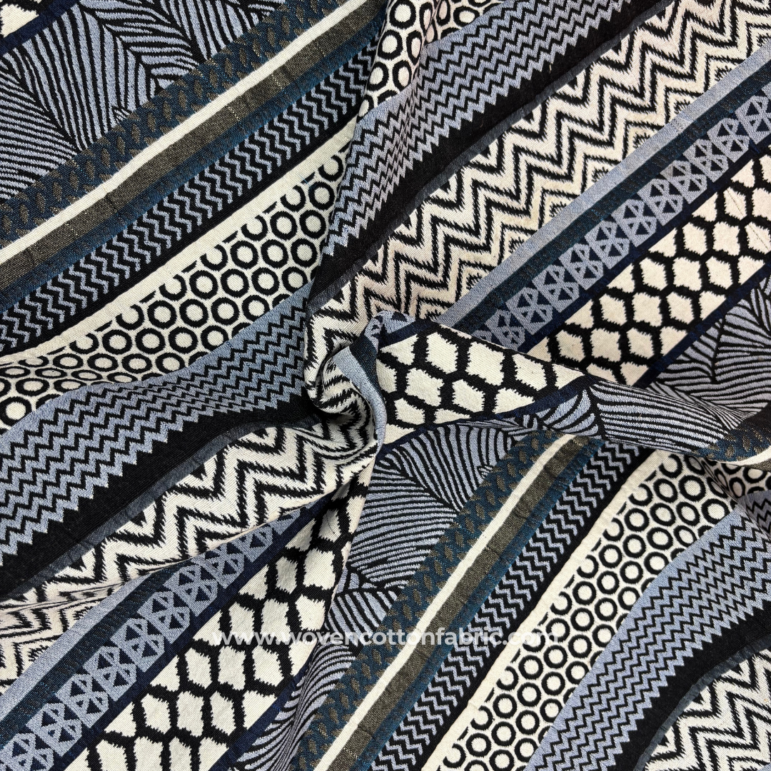 Indigo Illusion Cotton Jacquard Fabric, Per Meter