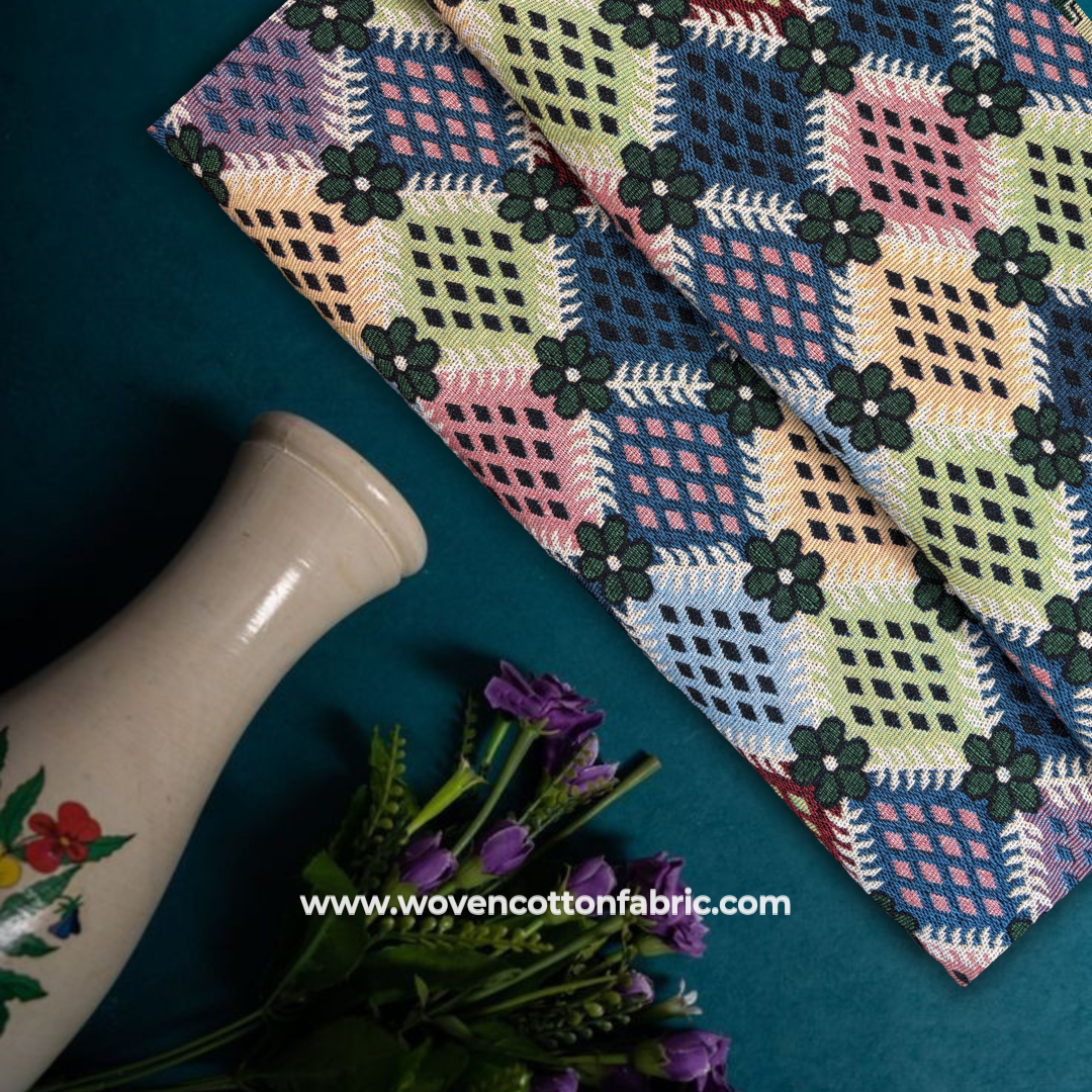 Bloom Blocks Cotton Jacquard Fabric,Per Meter