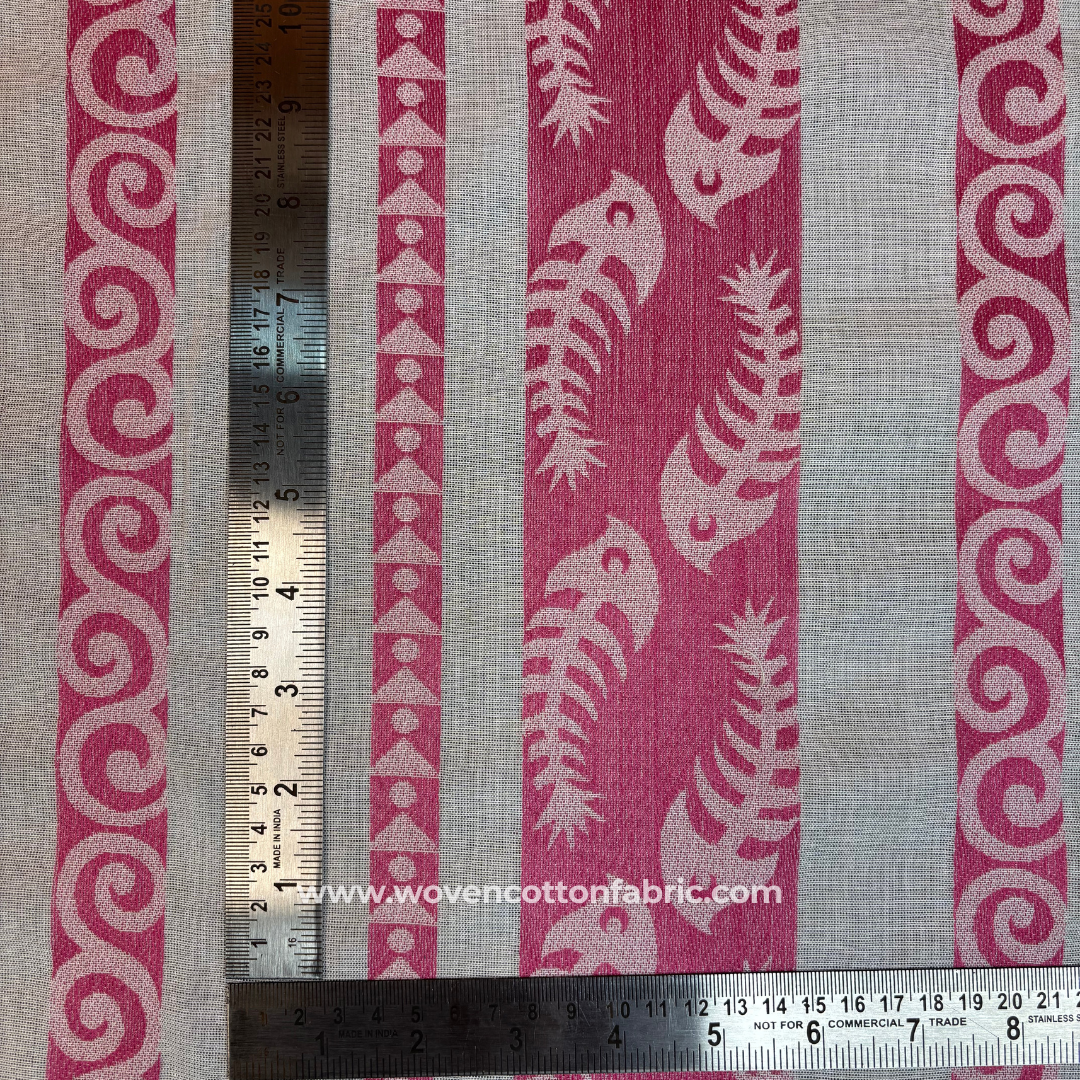 Pink Aqua Dusk Cotton Jacquard Fabric, Per Meter