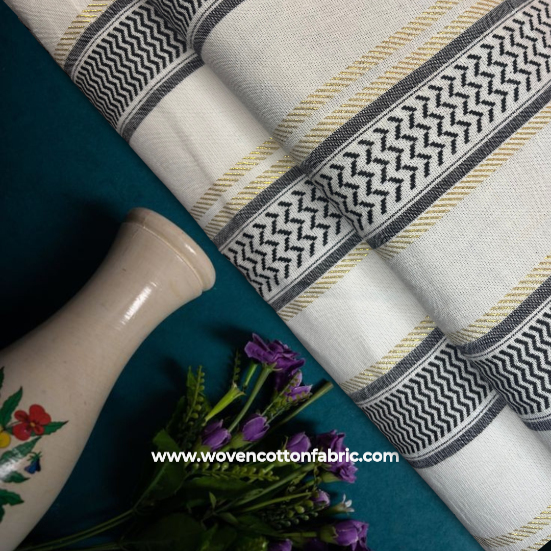 Noor Lines Cotton Jacquard Fabric,Per Meter