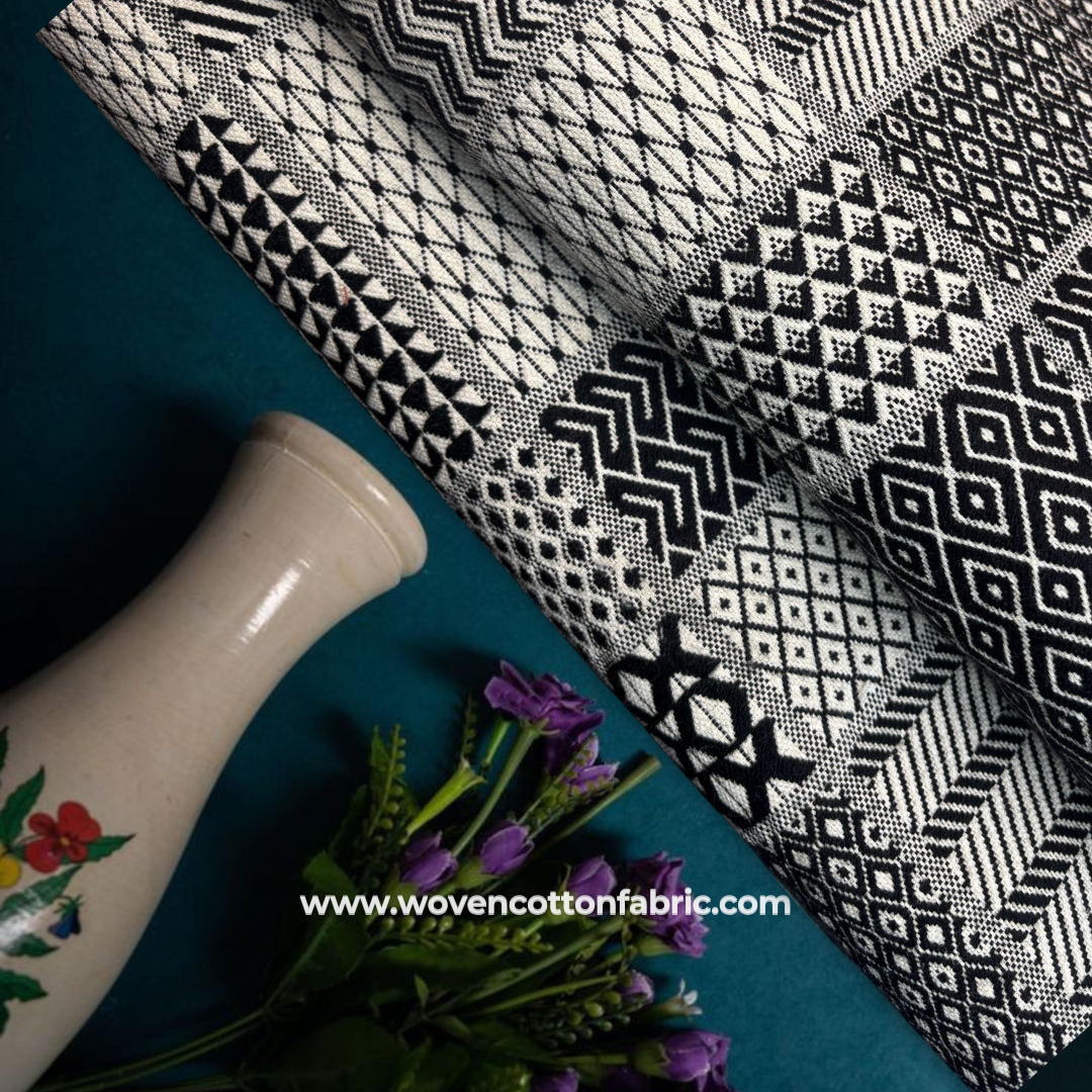 Monochrome Maze Cotton Jacquard Fabric,Per Meter