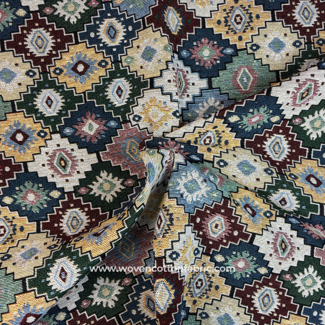 Vintage Navaar Cotton Jacquard Fabric, Per Meter