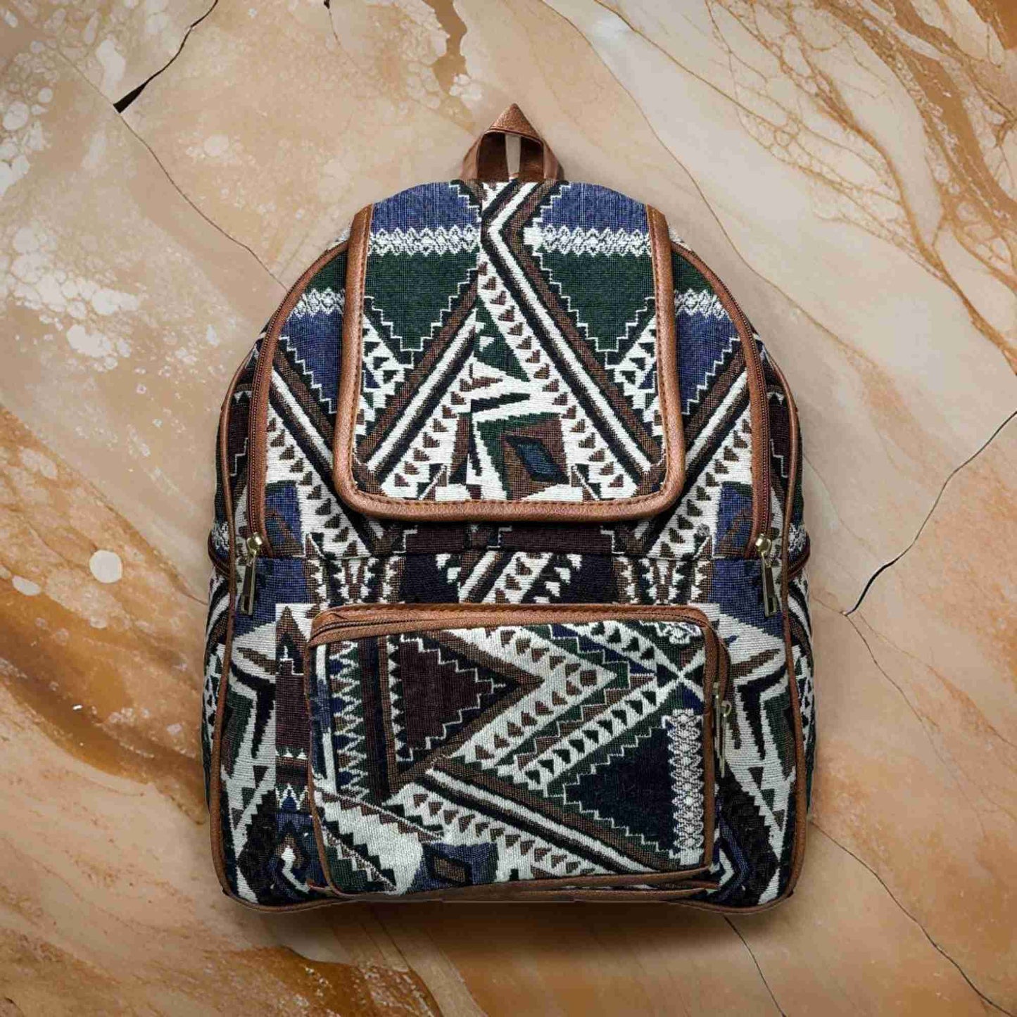 Navy Green Bohemian Handmade Himalayan Backpack ,Small 5 L