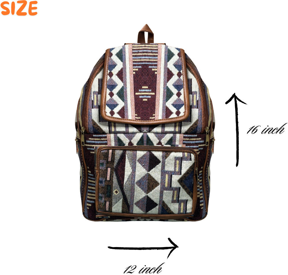 Brown Aztec Pattern Handcrafted Backpack, Small 5L