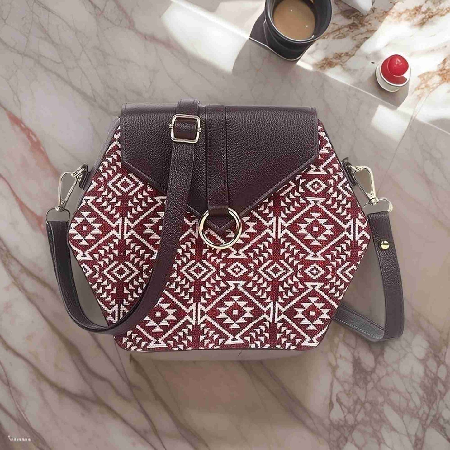 Maroon Boho Himalayan Cotton Crossbody Sling Bag, 3 L