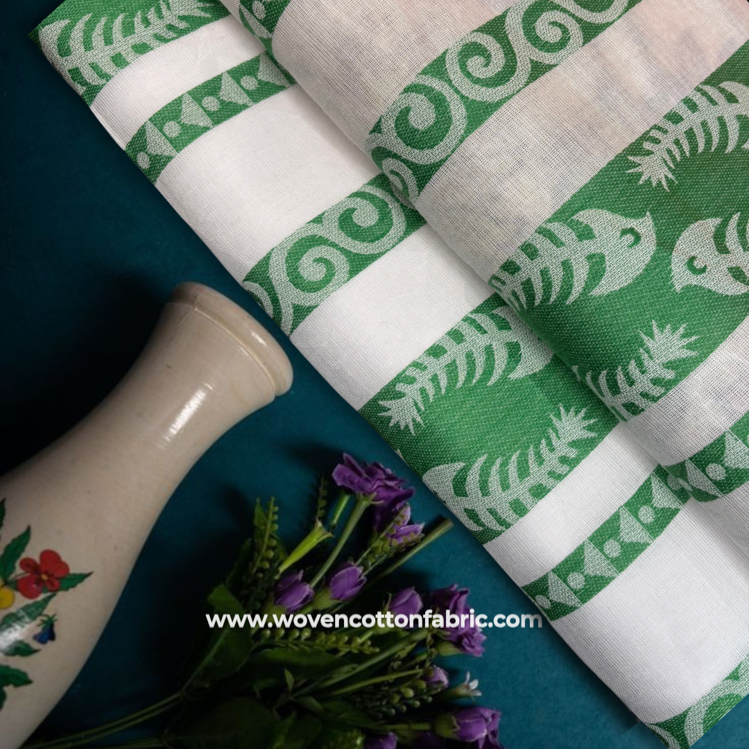 Green Aqua Dusk Cotton Jacquard Fabric,Per Meter