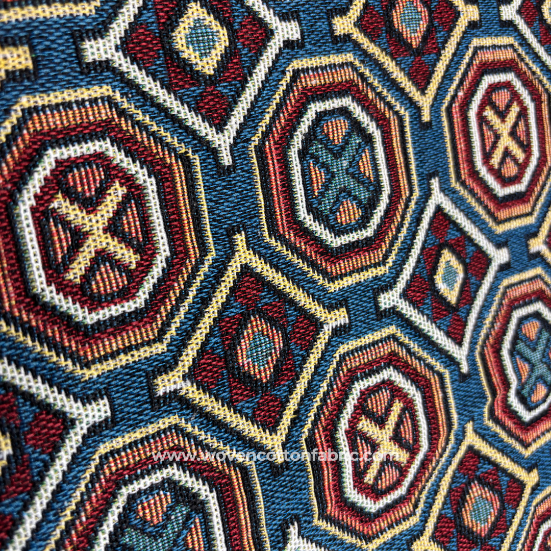 Maroon Matrix Cotton Jacquard Fabric, Per Meter