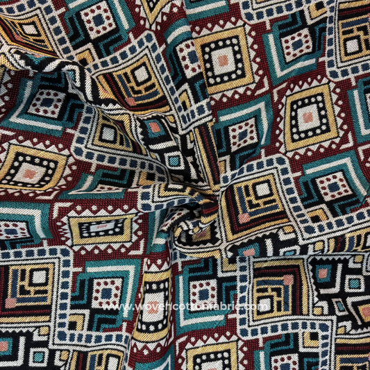 Retro Blocks Cotton Jacquard Fabric, Per Meter