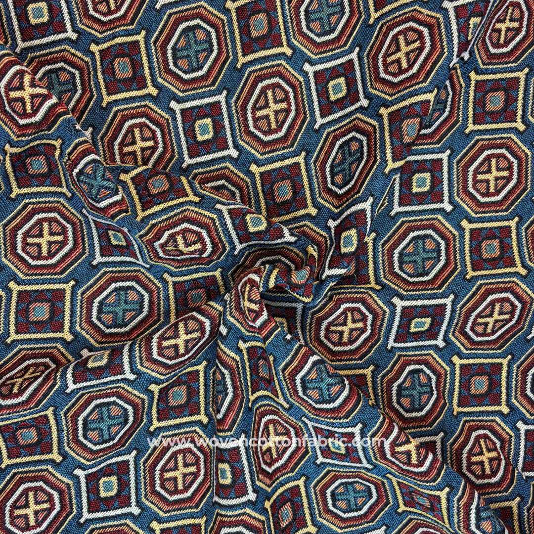 Maroon Matrix Cotton Jacquard Fabric, Per Meter