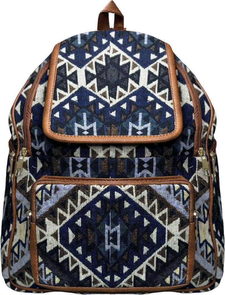 Navy Blue Aztec Print Handcrafted Backpack, Small 5L
