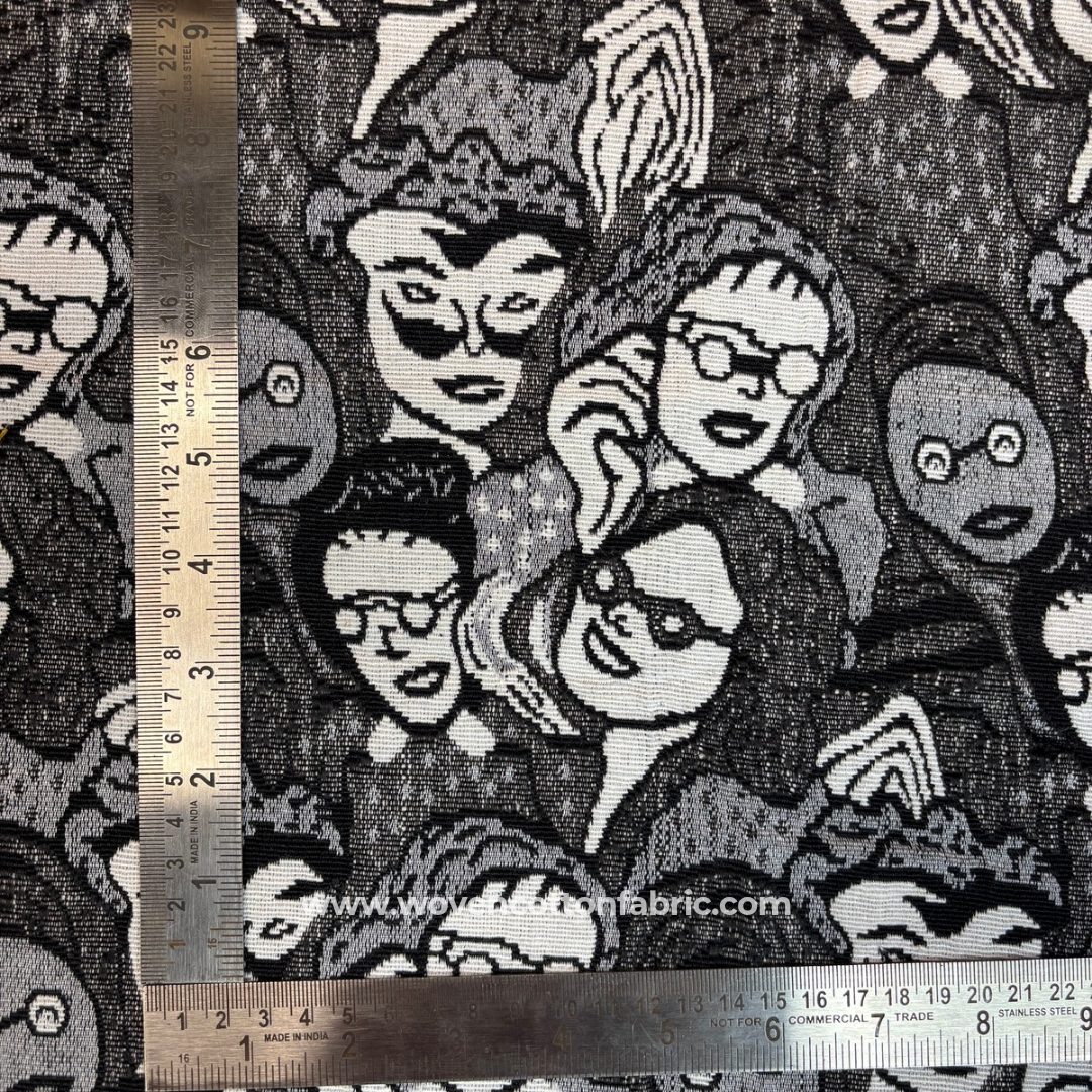 People Print Cotton Jacquard Fabric, Per Meter