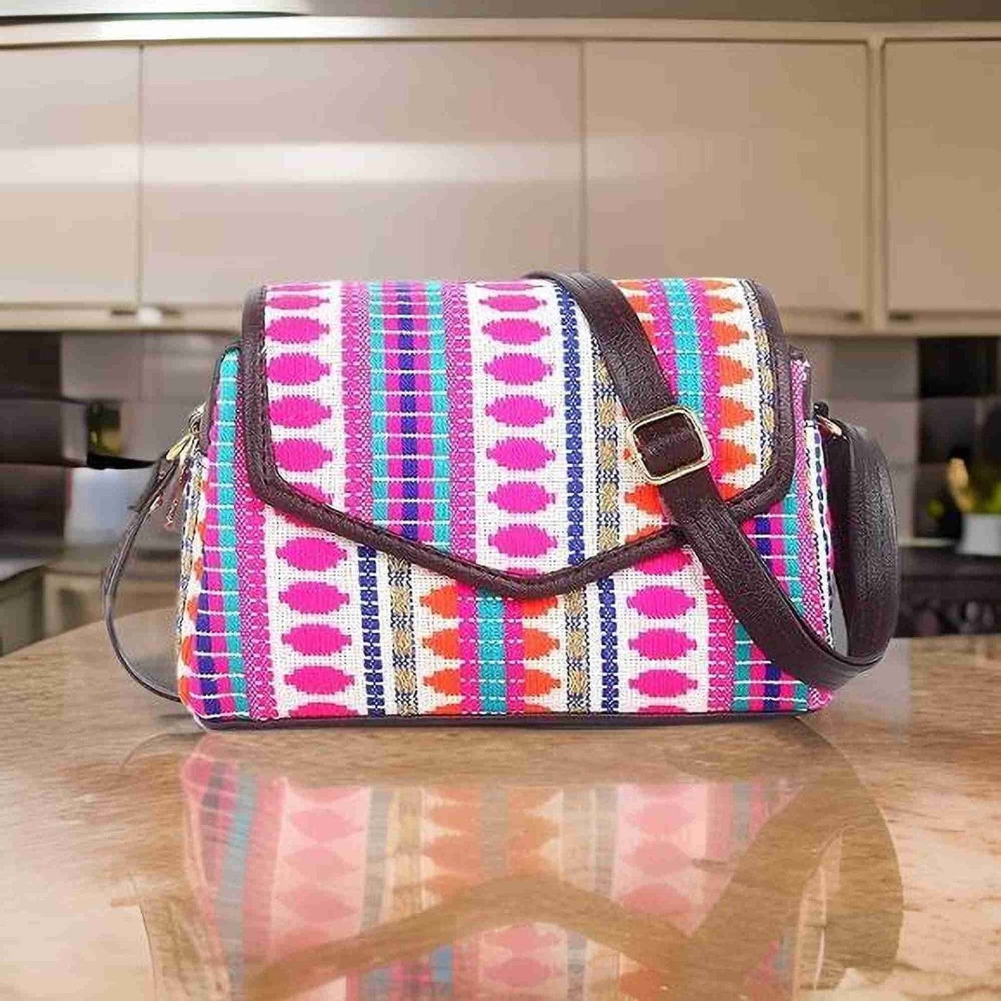 Pink Cotton Boho Himalayan Sling Bag