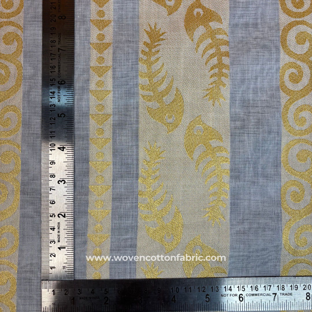 Golden Aqua Dusk Cotton Jacquard Fabric, Per Meter
