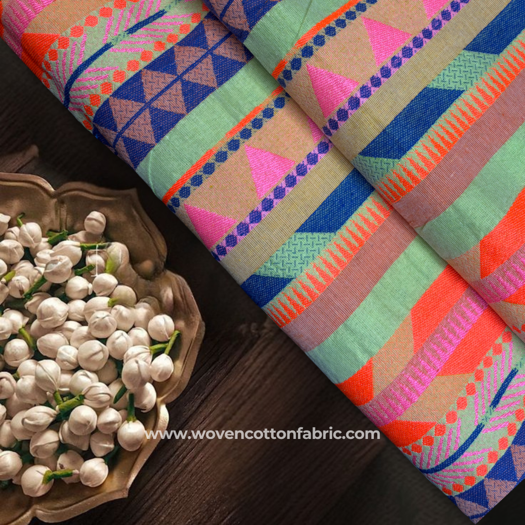 Zesty Zar Cotton Jacquard Fabric, Per Meter