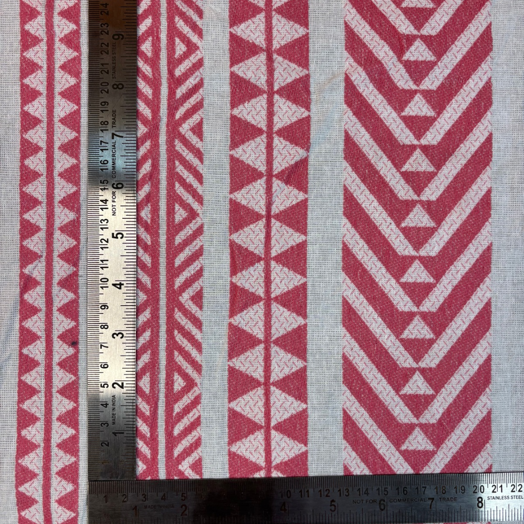 Pink Tribal Monochrome Cotton Jacquard Fabric, Per Meter