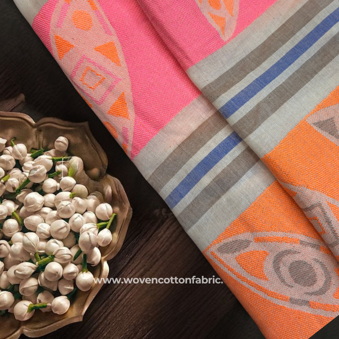 Sunset Symbols Cotton Jacquard Fabric, Per Meter