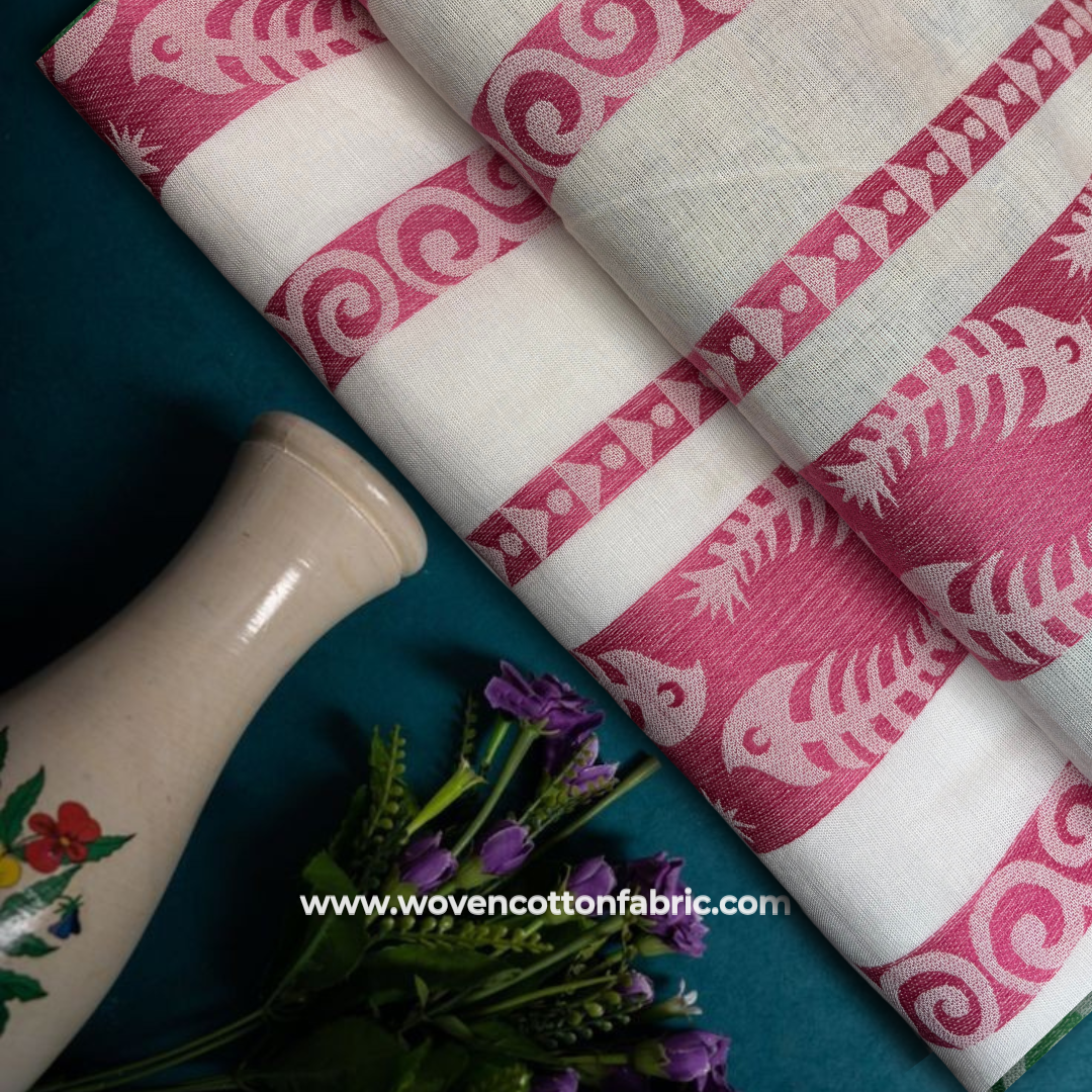 Pink Aqua Dusk Cotton Jacquard Fabric, Per Meter