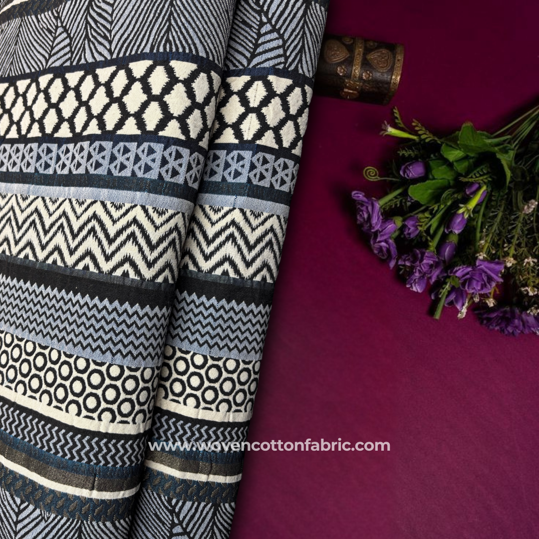 Indigo Illusion Cotton Jacquard Fabric, Per Meter