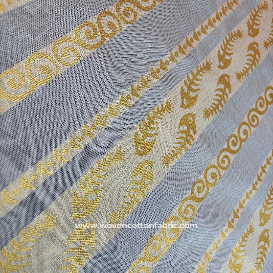 Golden Aqua Dusk Cotton Jacquard Fabric, Per Meter
