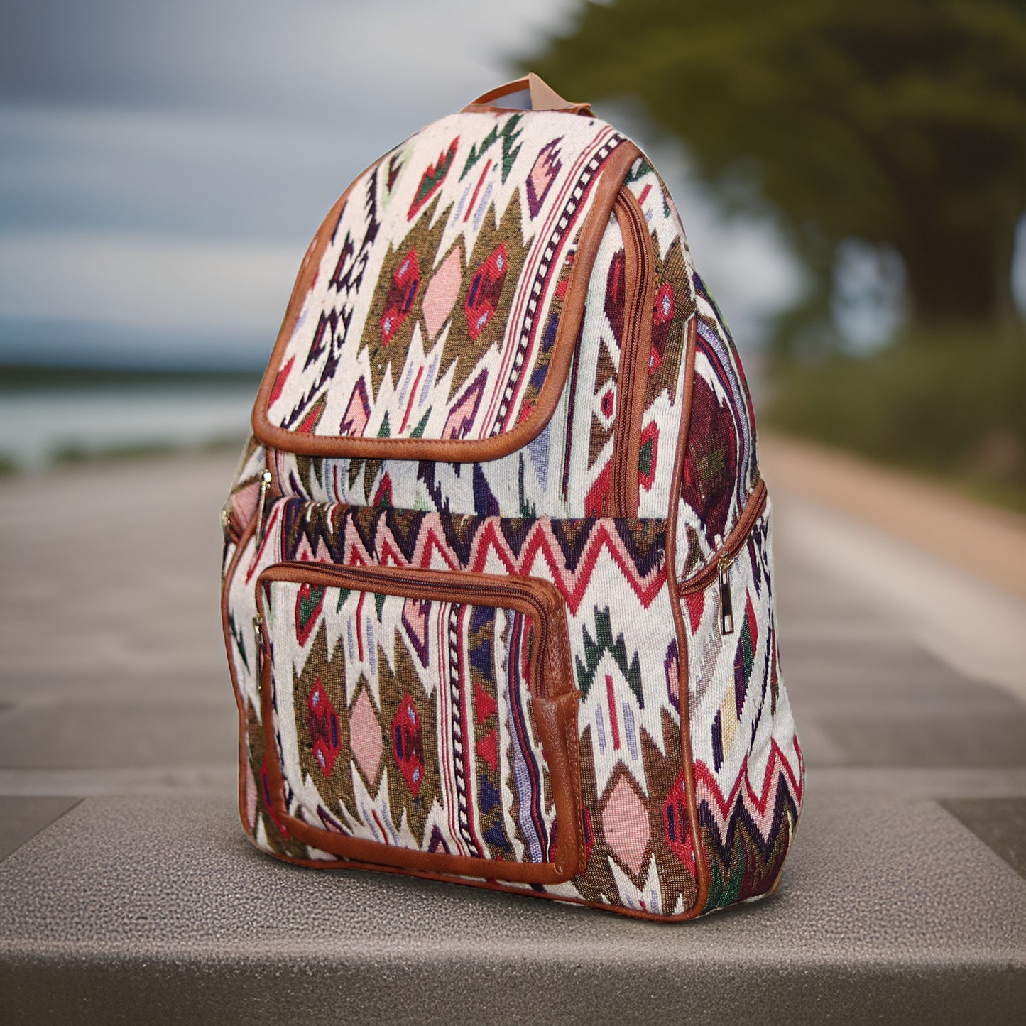 Red Bohemian Chic Aztec Backpack, Small 5L