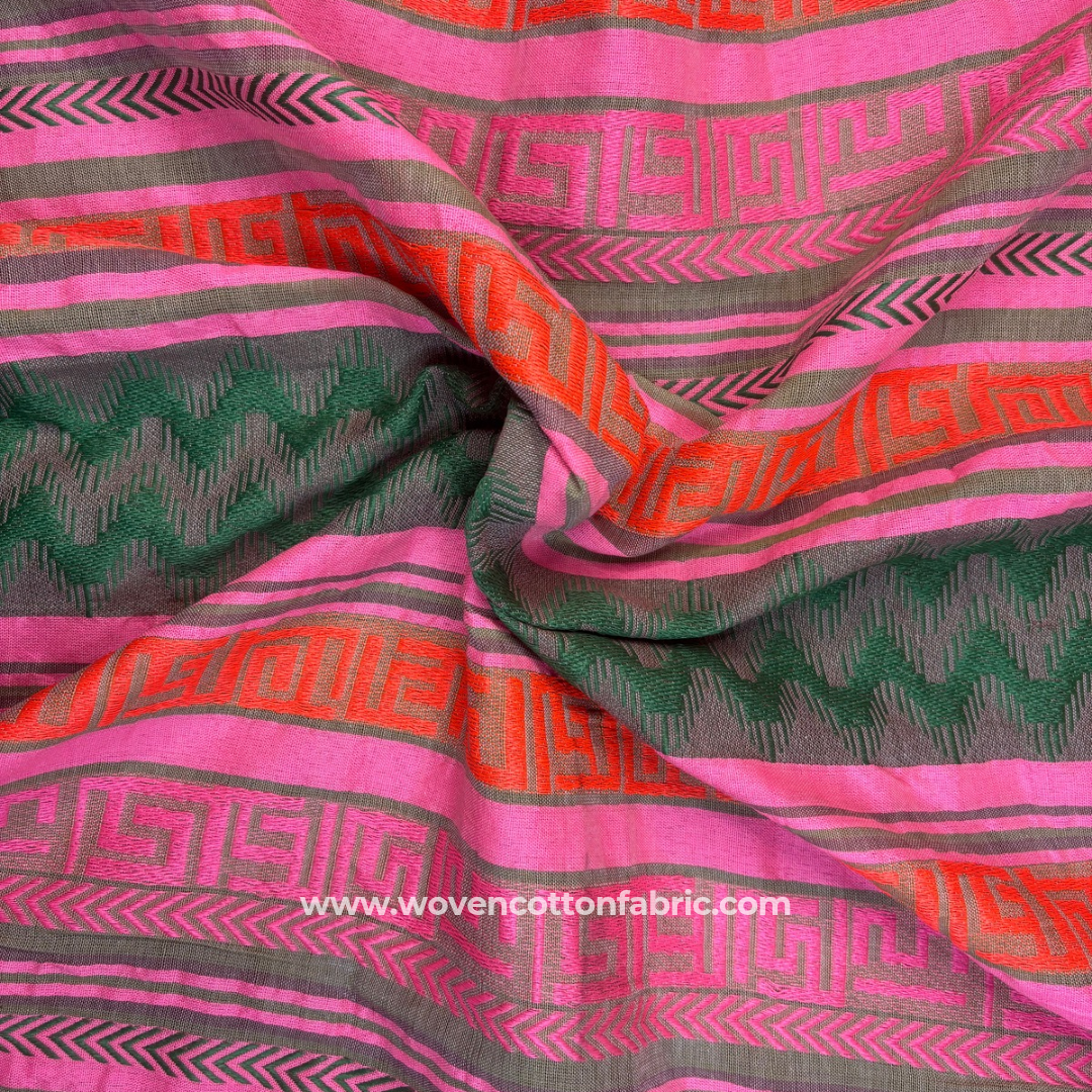 Pink Vintana Cotton Jacquard Fabric,Per Meter