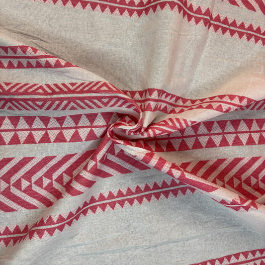 Pink Tribal Monochrome Cotton Jacquard Fabric, Per Meter