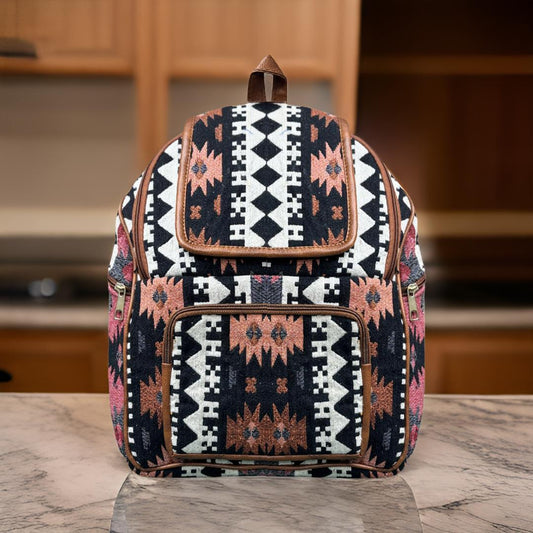Brown Aztec Print Handcrafted Backpack, Small 5L