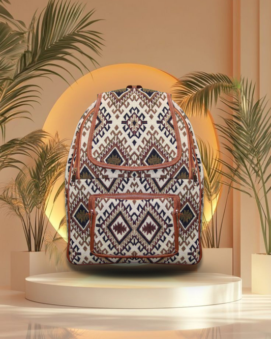 Beige Bohemian Handmade Himalayan Backpack ,Small 5 L