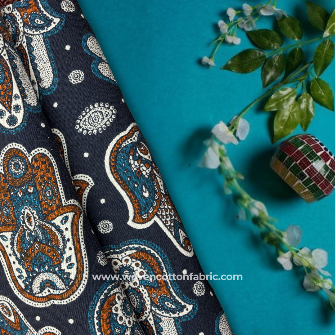 Mystic Hamsa Cotton Jacquard Fabric, Per Meter