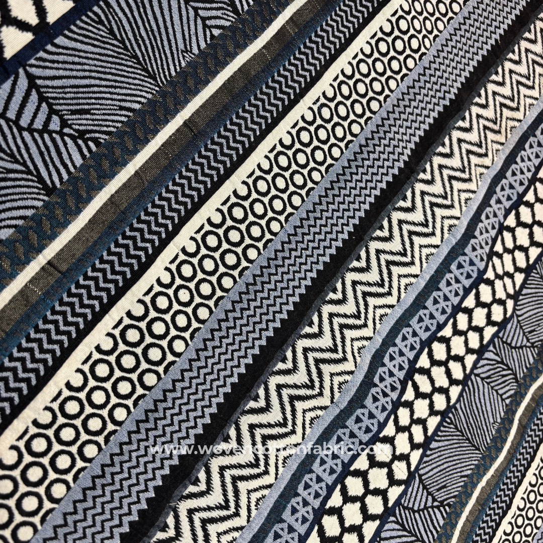 Indigo Illusion Cotton Jacquard Fabric, Per Meter