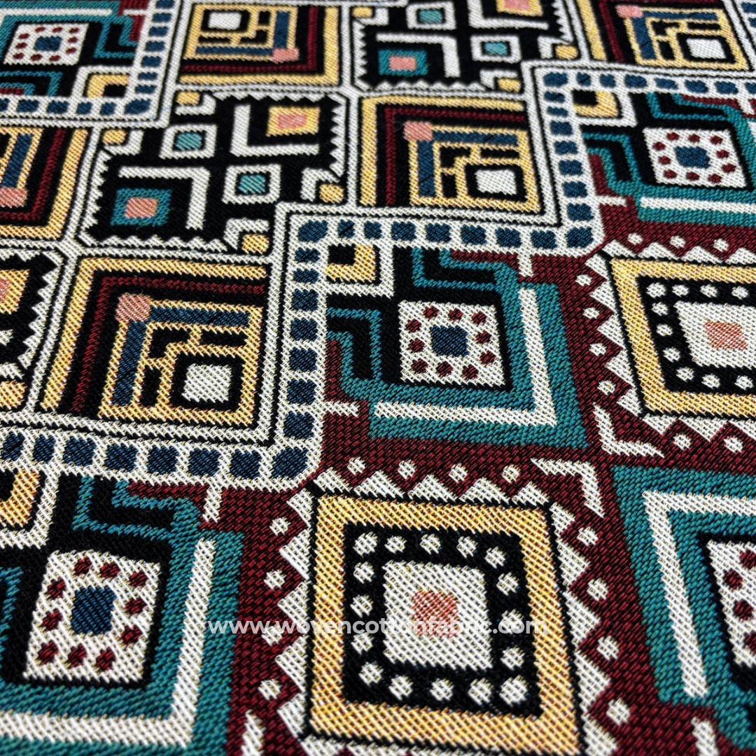 Retro Blocks Cotton Jacquard Fabric, Per Meter