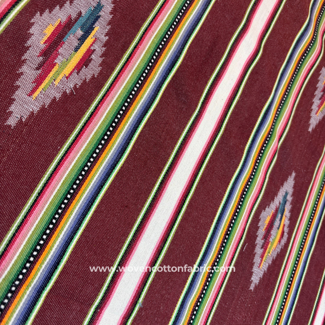 Brown Rustic Rows Cotton Jacquard Fabric,Per Meter