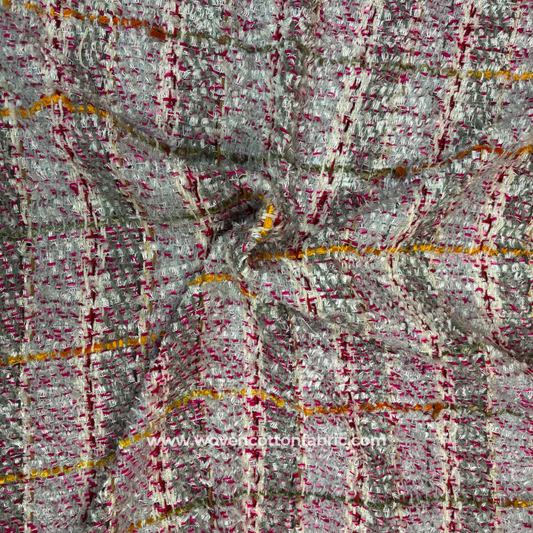 Blush Tinsel Grid Cotton Jacquard Fabric, Per Meter