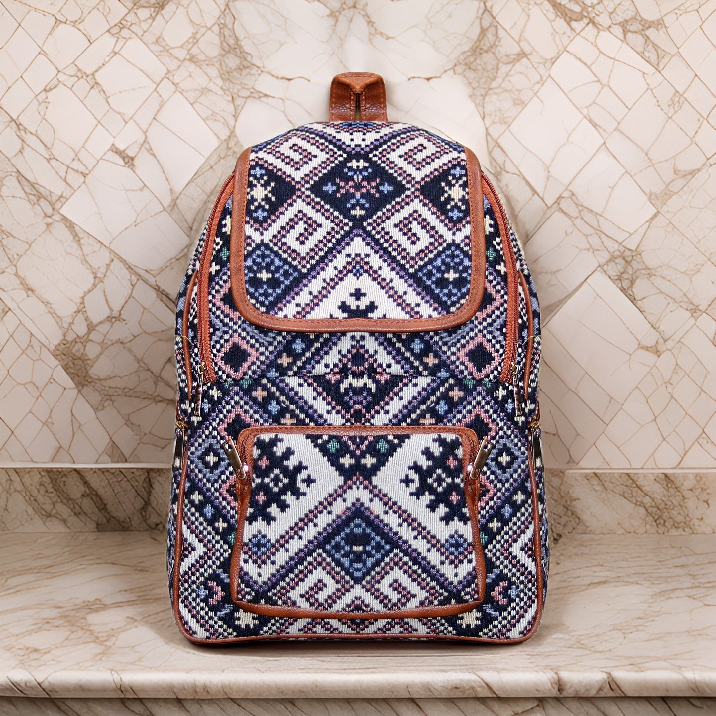 Blue Boho Handcrafted Backpack, Small 5L