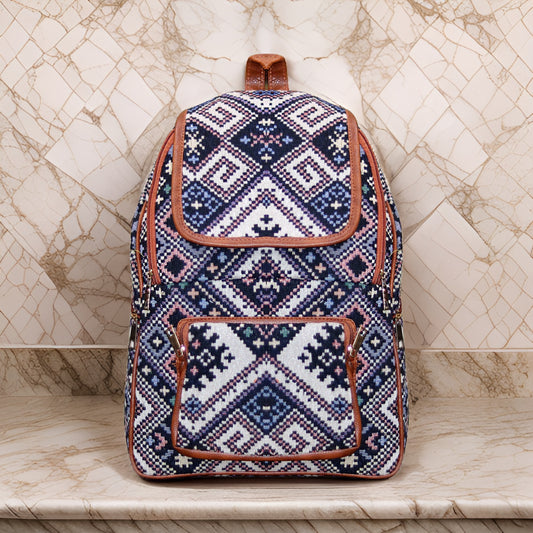 Blue Boho Handcrafted Backpack, Small 5L