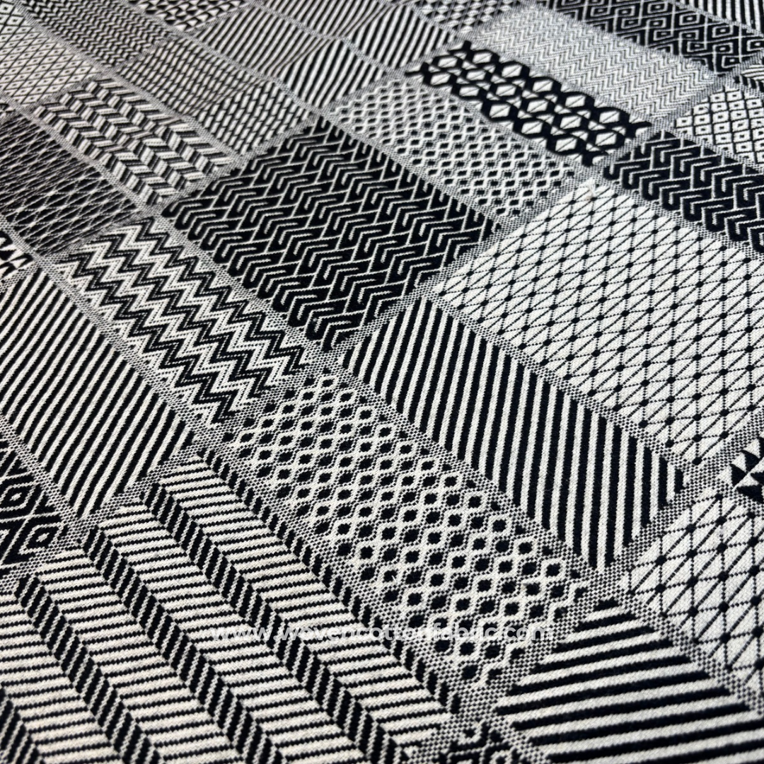 Monochrome Maze Cotton Jacquard Fabric,Per Meter
