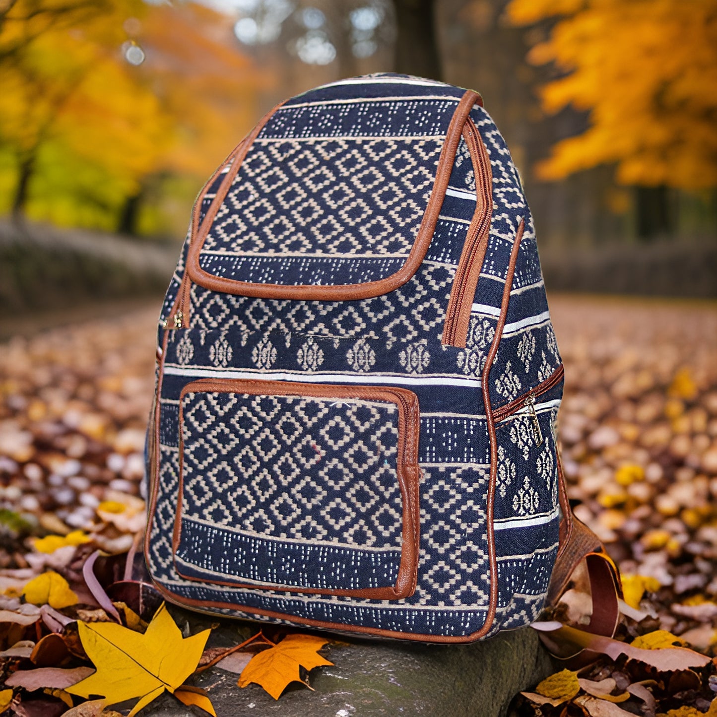 Navy Blue Boho Handcrafted Backpack, Small 5L