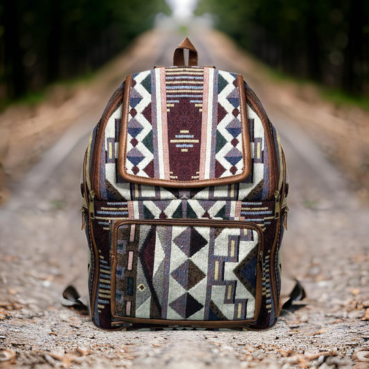 Brown Aztec Pattern Handcrafted Backpack, Small 5L