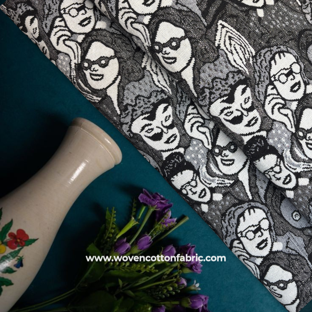 People Print Cotton Jacquard Fabric, Per Meter